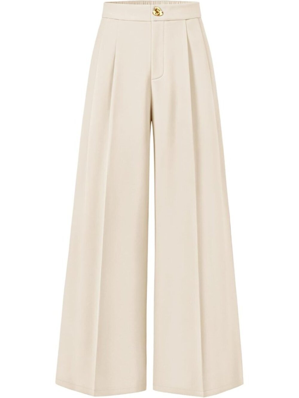 Women's Beige Wide Leg High Waisted Casual Loose Flowy Fashionable Palazzo Pants